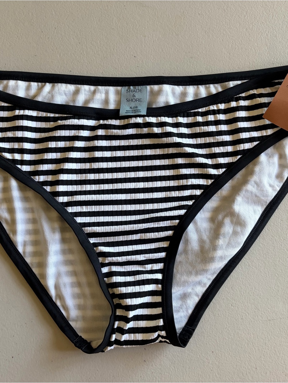 NWT Shade & Shore Black & White Ribbed Striped Bikini Bottoms